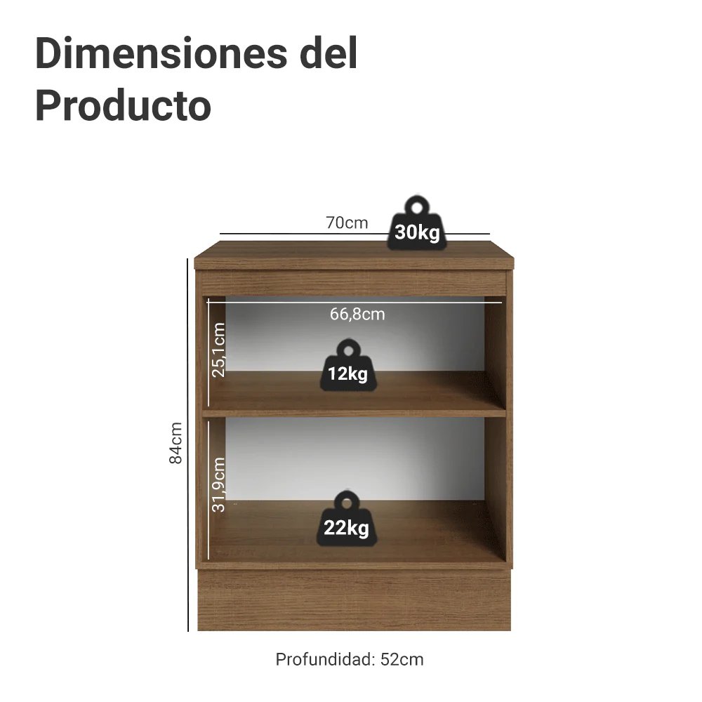 Bajo Mesada de Cocina 70 cm 2 Puertas Marrón/Gris Vik Madesa - Image 2