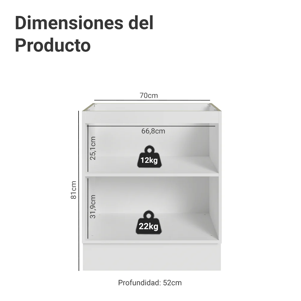 Bajo Mesada de Cocina 70 cm 2 Puetas (Sin Mesada) Blanco/Negro Lux Madesa - Image 2