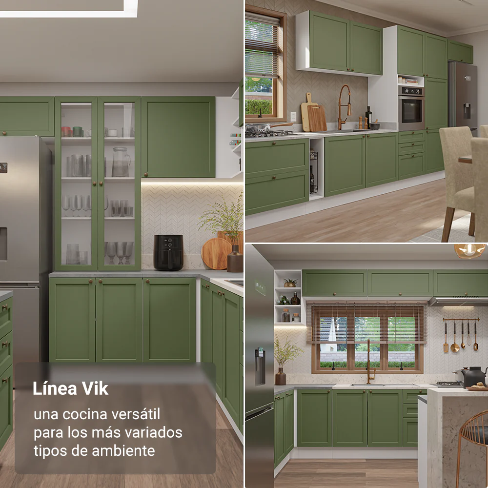 Bajo Mesada de Cocina 70 x 60 cm 2 Puertas (con Mesada) Blanco/Verde Vik Madesa - Image 5