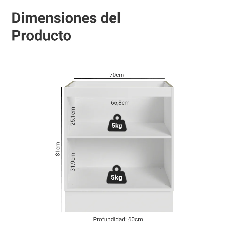 Bajo Mesada de Cocina 70 x 60 cm 2 Puertas (Sin Mesada) Blanco/Azul Vik Madesa - Image 2