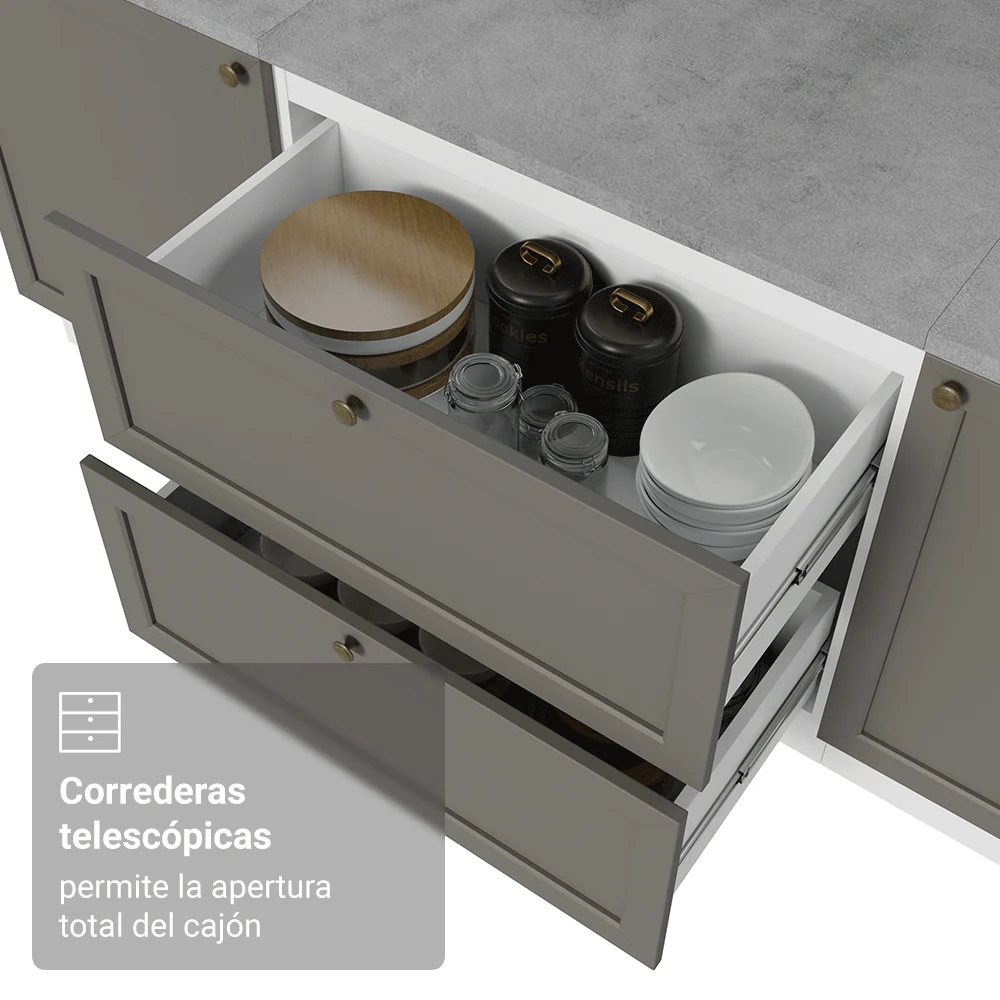 Bajo Mesada de Cocina 80 cm 2 Cajones Blanco/Gris Vik Madesa - Image 5