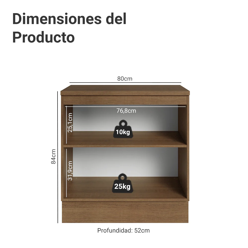 Bajo Mesada de Cocina 80 cm 2 Puertas Marrón/Verde Vik Madesa - Image 2