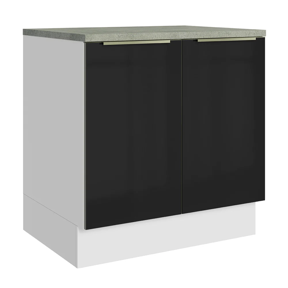 Bajo Mesada de Cocina 80 cm 2 Puetas Blanco/Negro Lux Madesa
