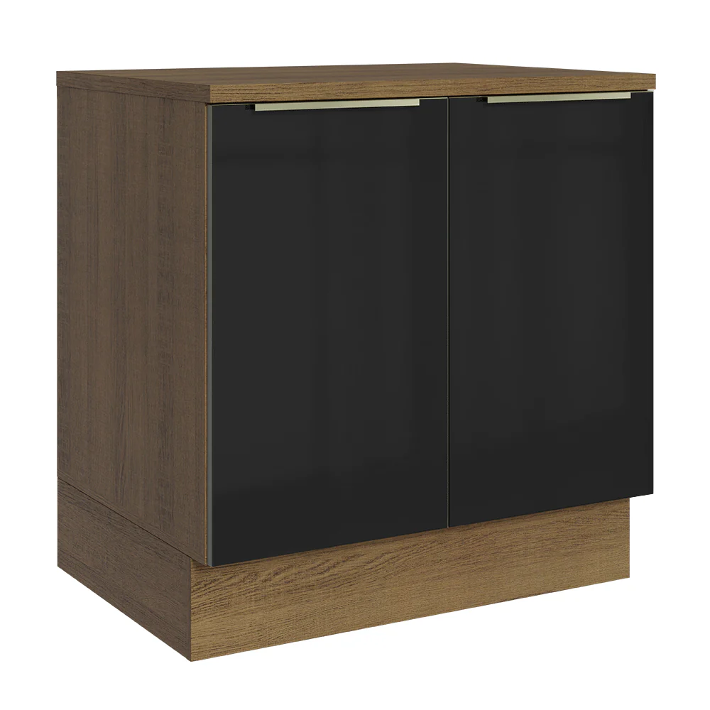 Bajo Mesada de Cocina 80 cm 2 Puetas (Con Mesada) Marrón/Negro Lux Madesa