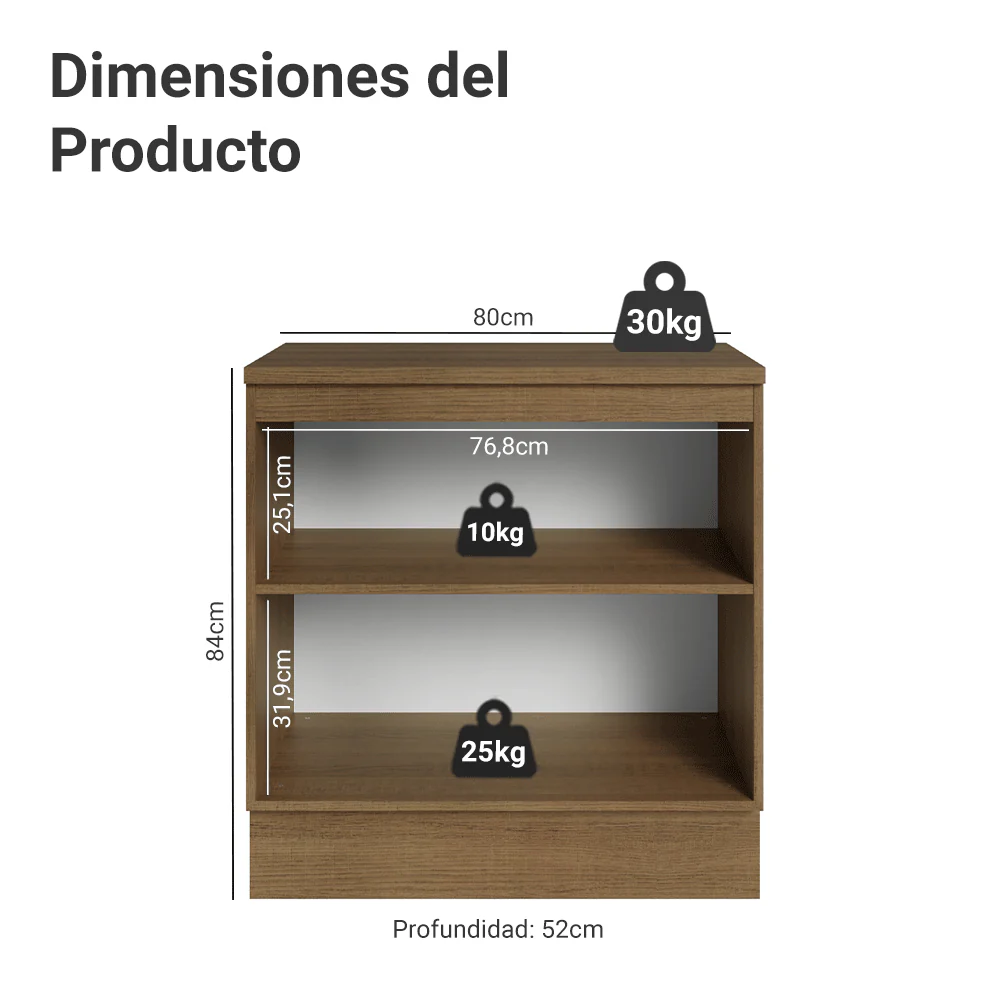 Bajo Mesada de Cocina 80 cm 2 Puetas (Con Mesada) Marrón/Negro Lux Madesa - Image 2