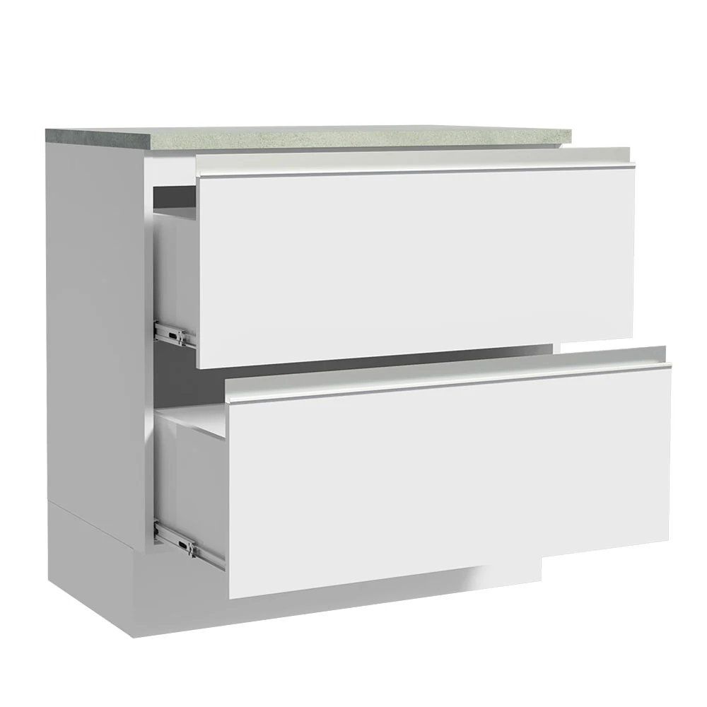 Bajo Mesada de Cocina 80 x 60 cm 2 Cajones (Con Mesada) Blanco Glamy Madesa - Image 3