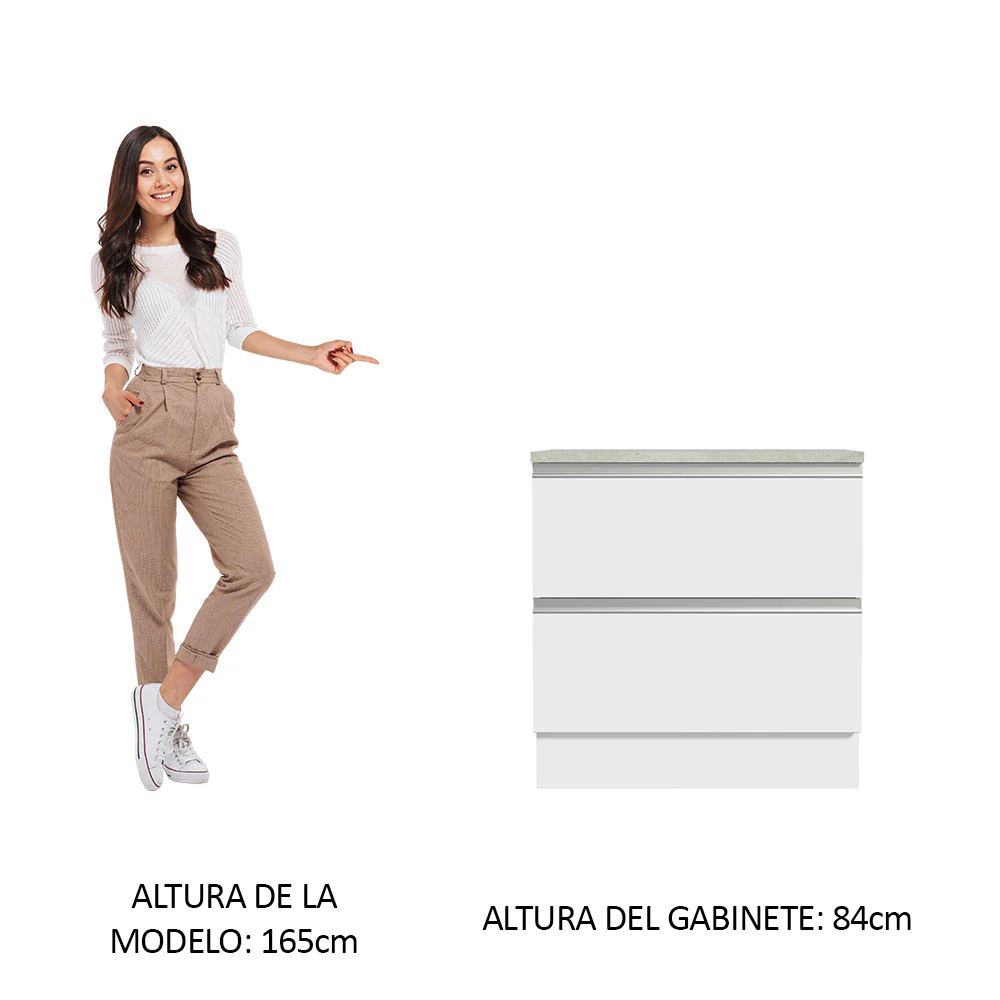 Bajo Mesada de Cocina 80 x 60 cm 2 Cajones (Con Mesada) Blanco Glamy Madesa - Image 4