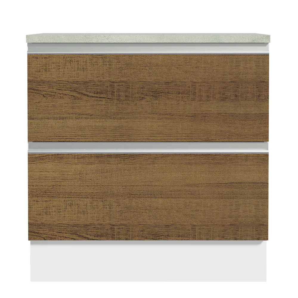 Bajo Mesada de Cocina 80 x 60 cm 2 Cajones (Con Mesada) Blanco/Marrón Glamy Madesa - Image 7