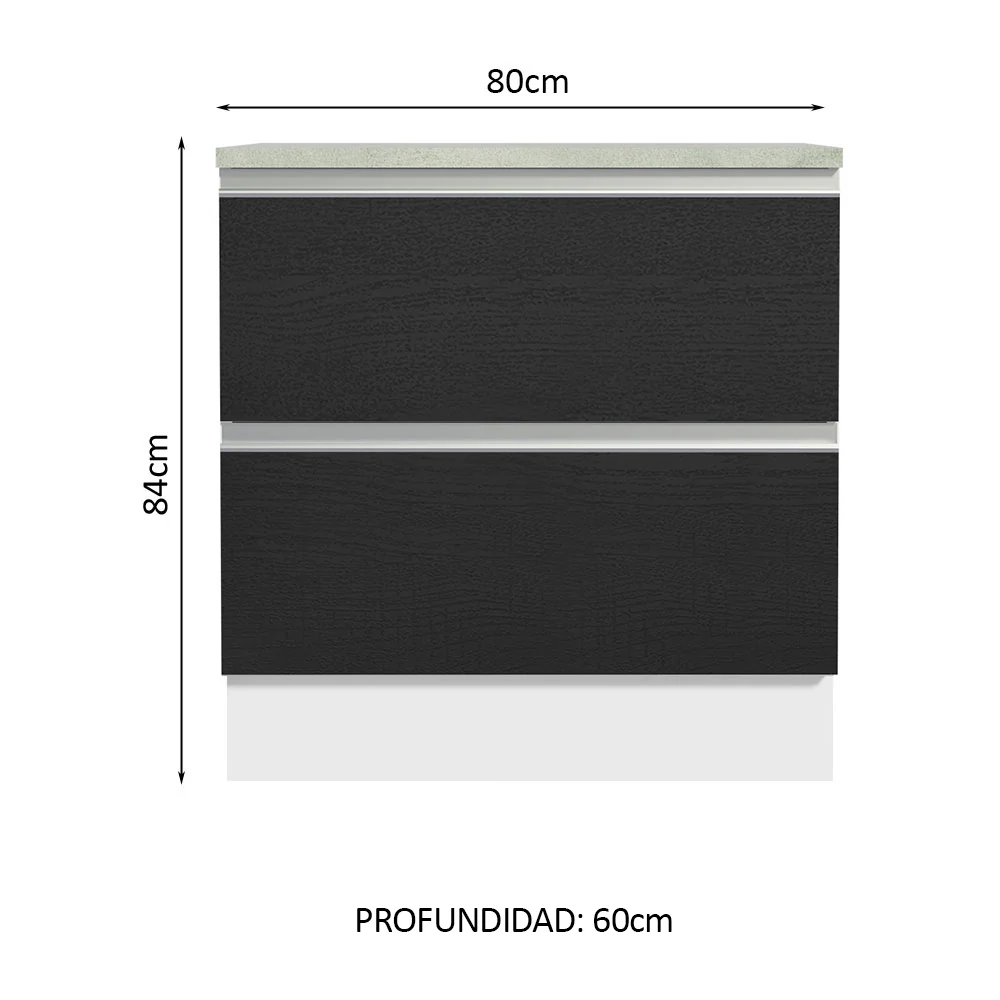 Bajo Mesada de Cocina 80 x 60 cm 2 Cajones (Con Mesada) Blanco/Negro Glamy Madesa - Image 2