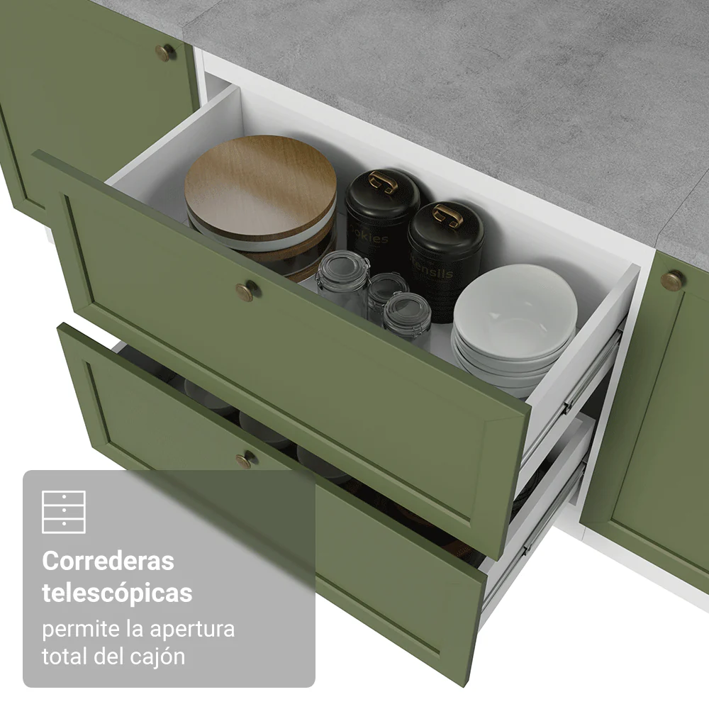 Bajo Mesada de Cocina 80 x 60 cm 2 Cajones (con Mesada) Blanco/Verde Vik Madesa - Image 6