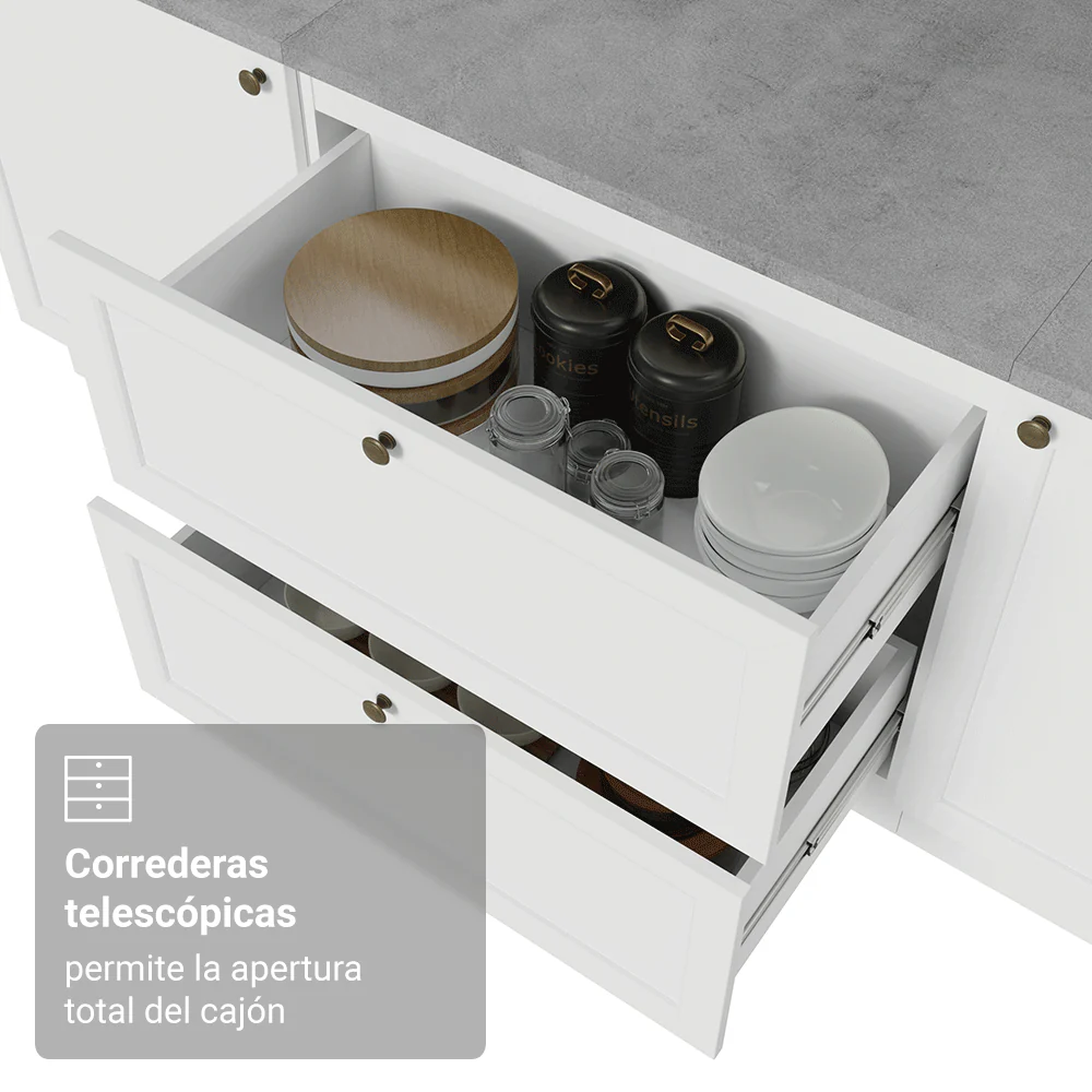 Bajo Mesada de Cocina 80 x 60 cm 2 Cajones (con Mesada) Blanco Vik Madesa - Image 6