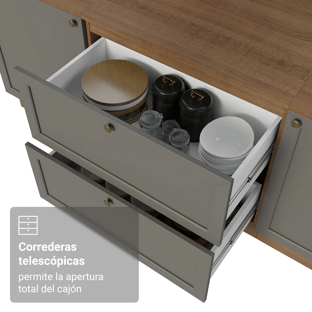 Bajo Mesada de Cocina 80 x 60 cm 2 Cajones (con Mesada) Marrón/Gris Vik Madesa - Image 6