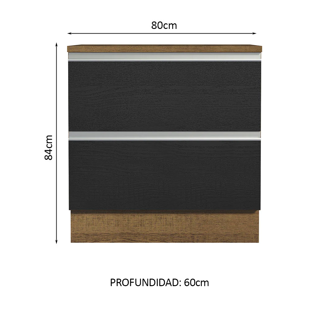 Bajo Mesada de Cocina 80 x 60 cm 2 Cajones (Con Mesada) Marrón/Negro Glamy Madesa - Image 2