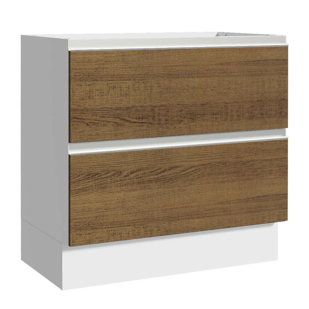 Bajo Mesada de Cocina 80 x 60 cm 2 Cajones (Sin Mesada) Blanco/Marrón Glamy Madesa