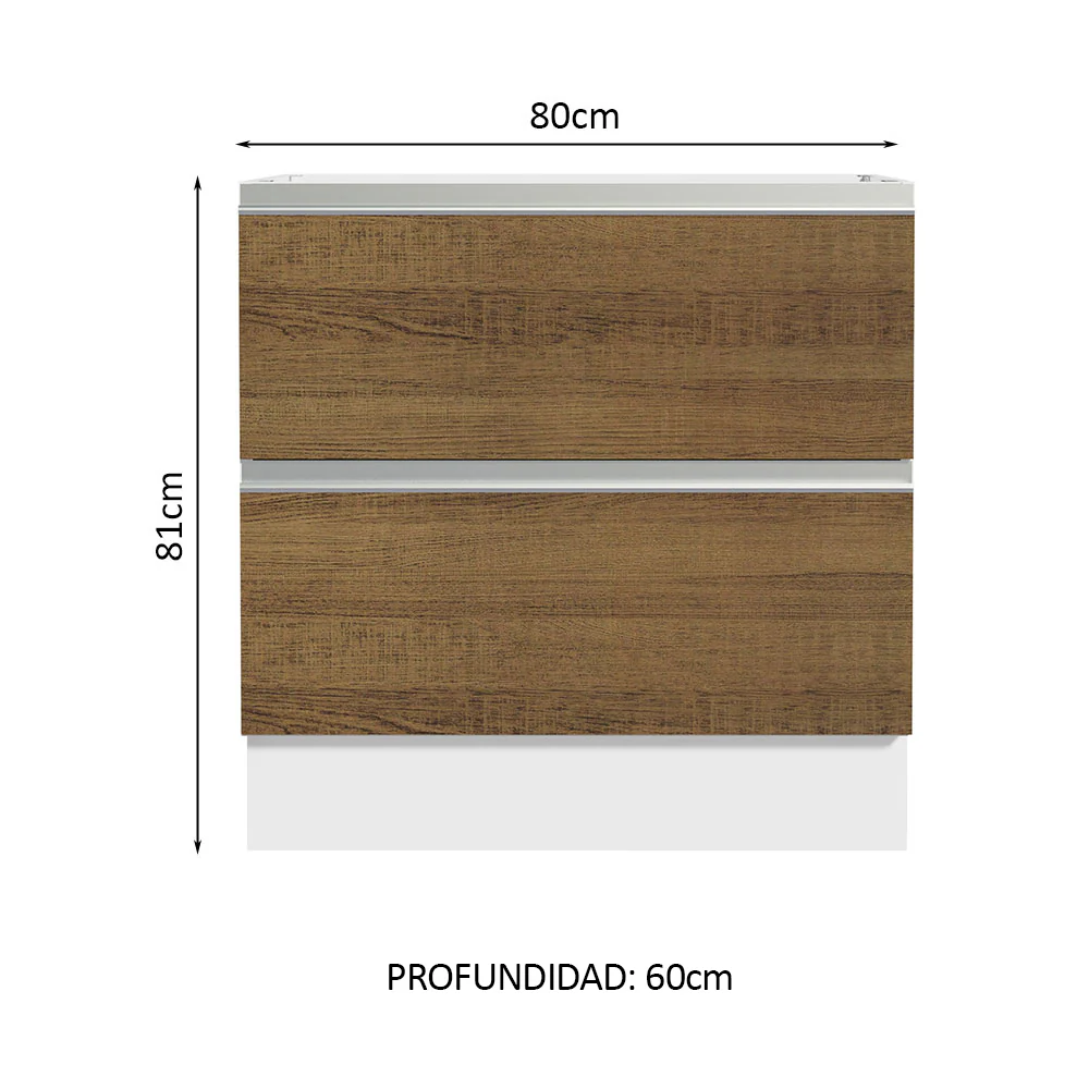 Bajo Mesada de Cocina 80 x 60 cm 2 Cajones (Sin Mesada) Blanco/Marrón Glamy Madesa - Image 2