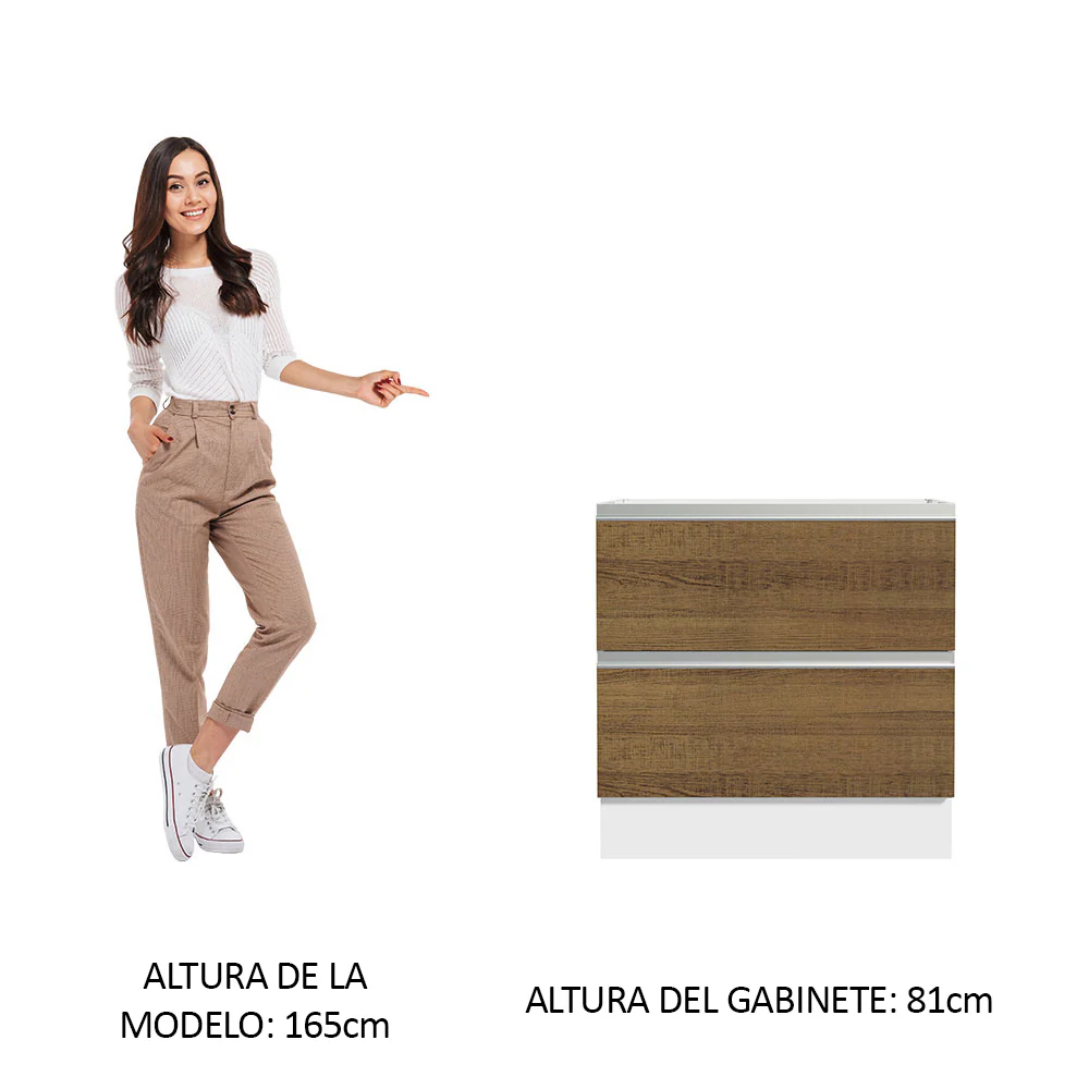 Bajo Mesada de Cocina 80 x 60 cm 2 Cajones (Sin Mesada) Blanco/Marrón Glamy Madesa - Image 3