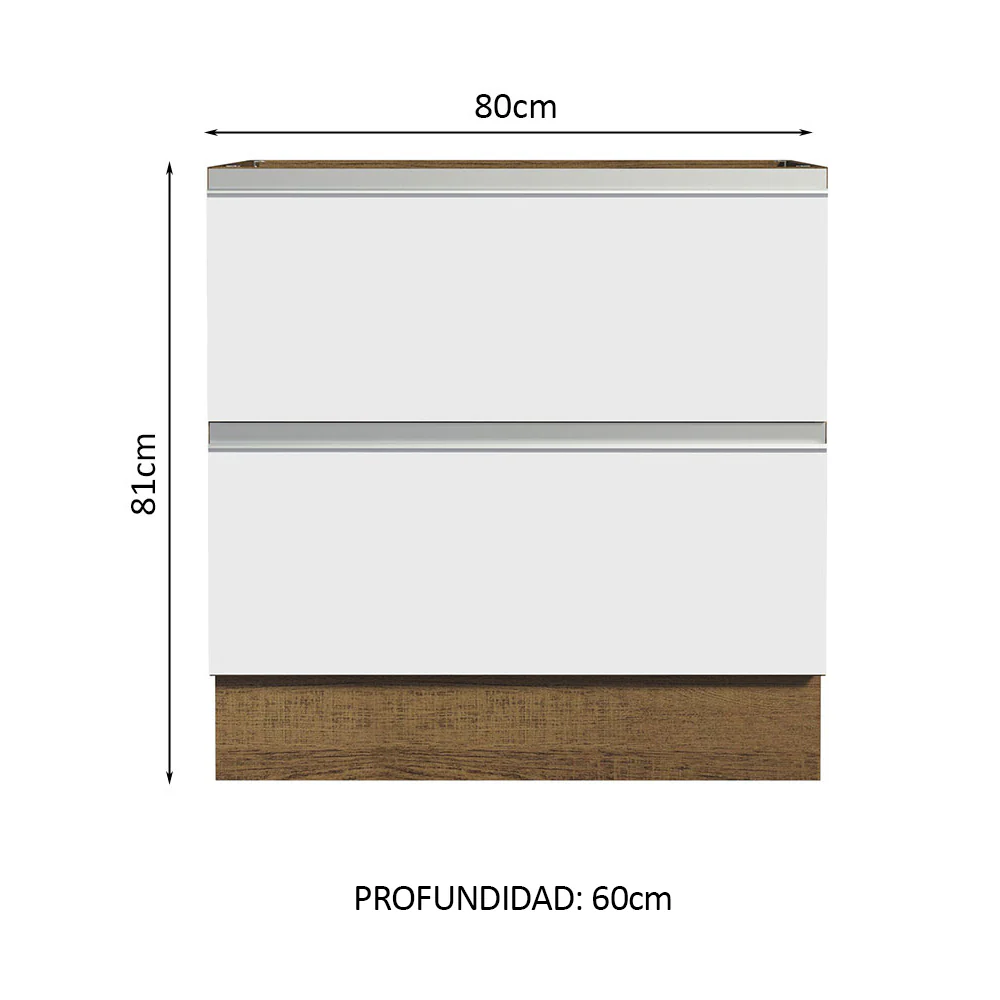 Bajo Mesada de Cocina 80 x 60 cm 2 Cajones (Sin Mesada) Marrón/Blanco Glamy Madesa - Image 2