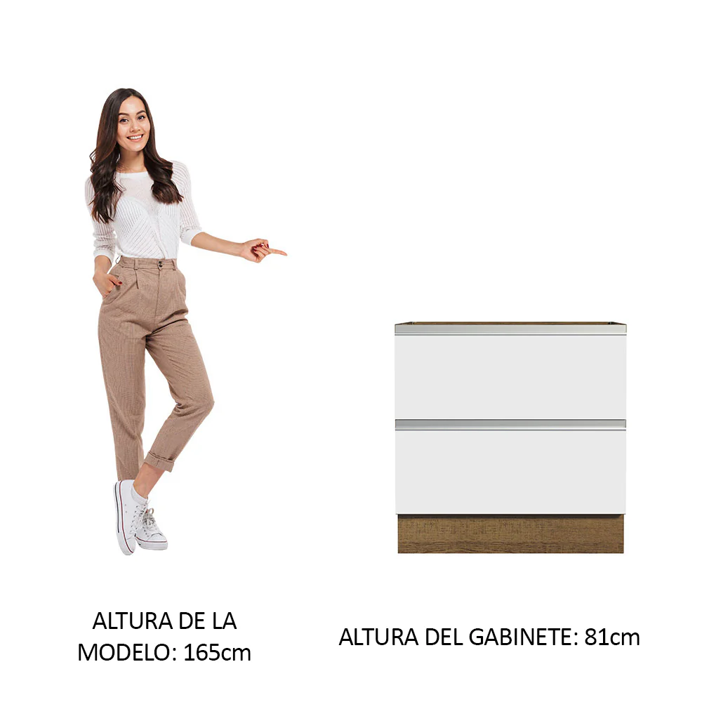 Bajo Mesada de Cocina 80 x 60 cm 2 Cajones (Sin Mesada) Marrón/Blanco Glamy Madesa - Image 3