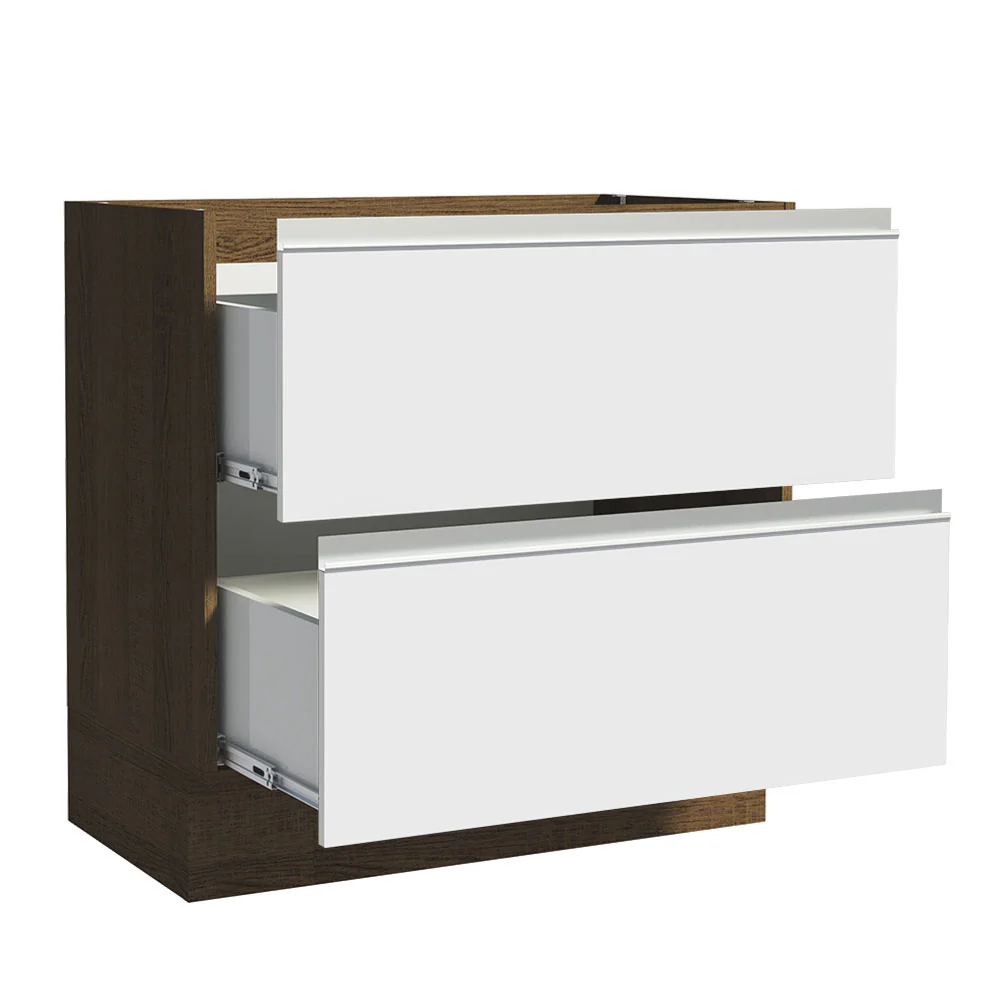 Bajo Mesada de Cocina 80 x 60 cm 2 Cajones (Sin Mesada) Marrón/Blanco Glamy Madesa - Image 6