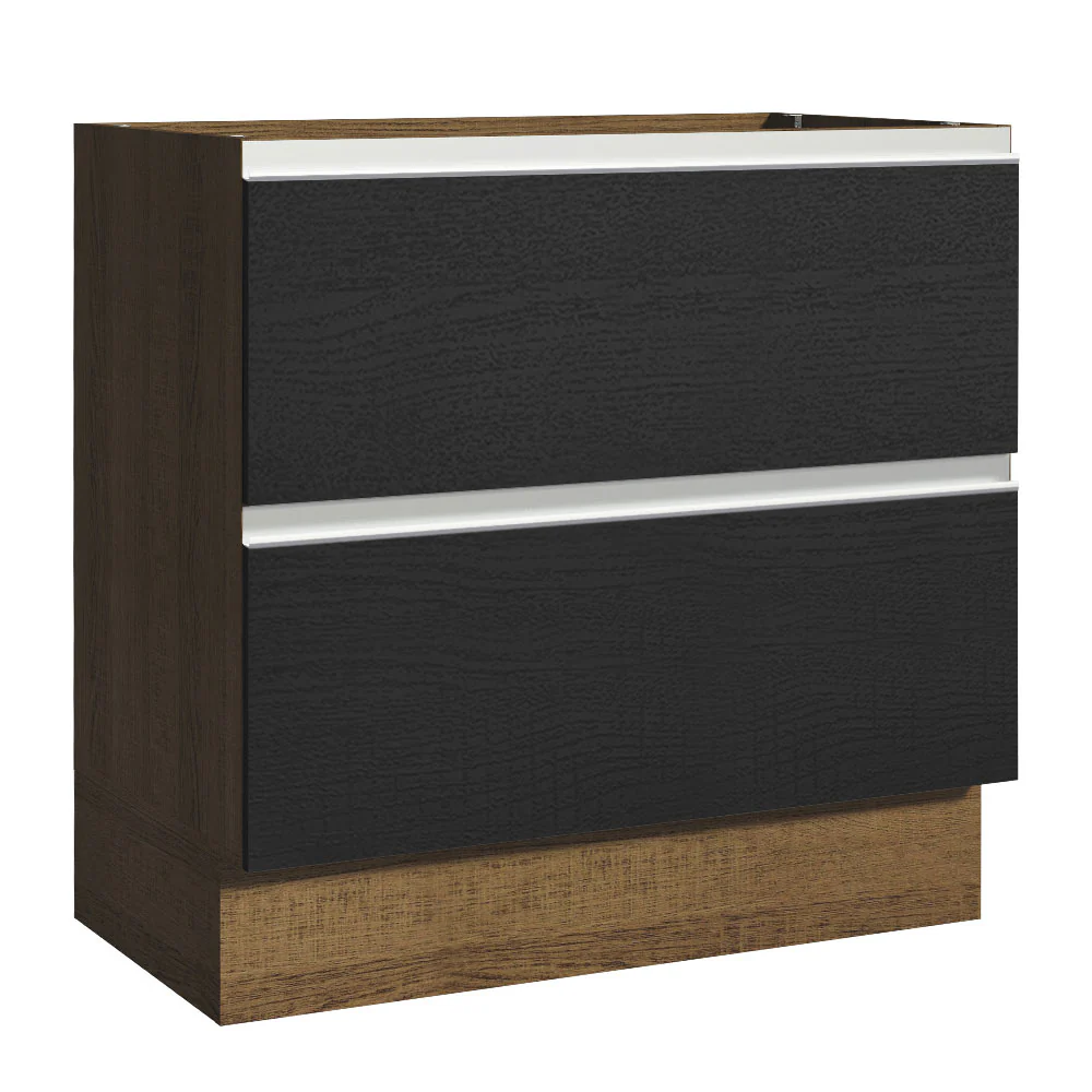 Bajo Mesada de Cocina 80 x 60 cm 2 Cajones (Sin Mesada) Marrón/Negro Glamy Madesa