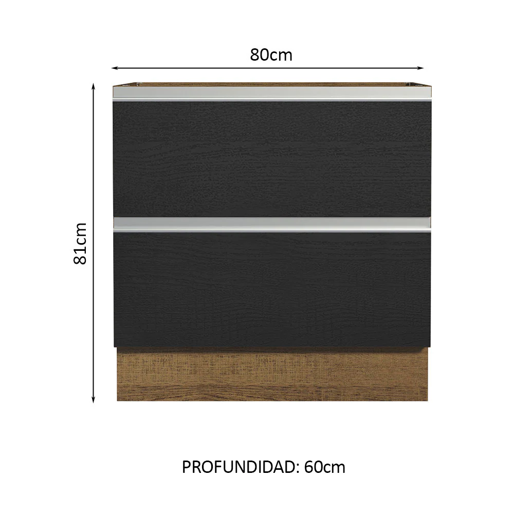 Bajo Mesada de Cocina 80 x 60 cm 2 Cajones (Sin Mesada) Marrón/Negro Glamy Madesa - Image 2