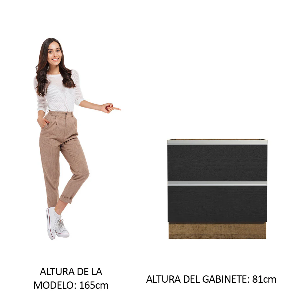 Bajo Mesada de Cocina 80 x 60 cm 2 Cajones (Sin Mesada) Marrón/Negro Glamy Madesa - Image 3