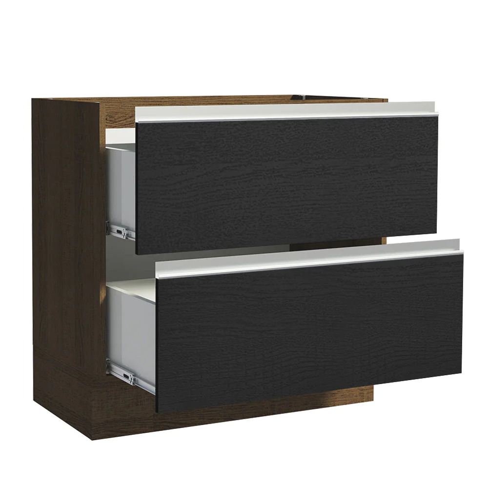 Bajo Mesada de Cocina 80 x 60 cm 2 Cajones (Sin Mesada) Marrón/Negro Glamy Madesa - Image 6