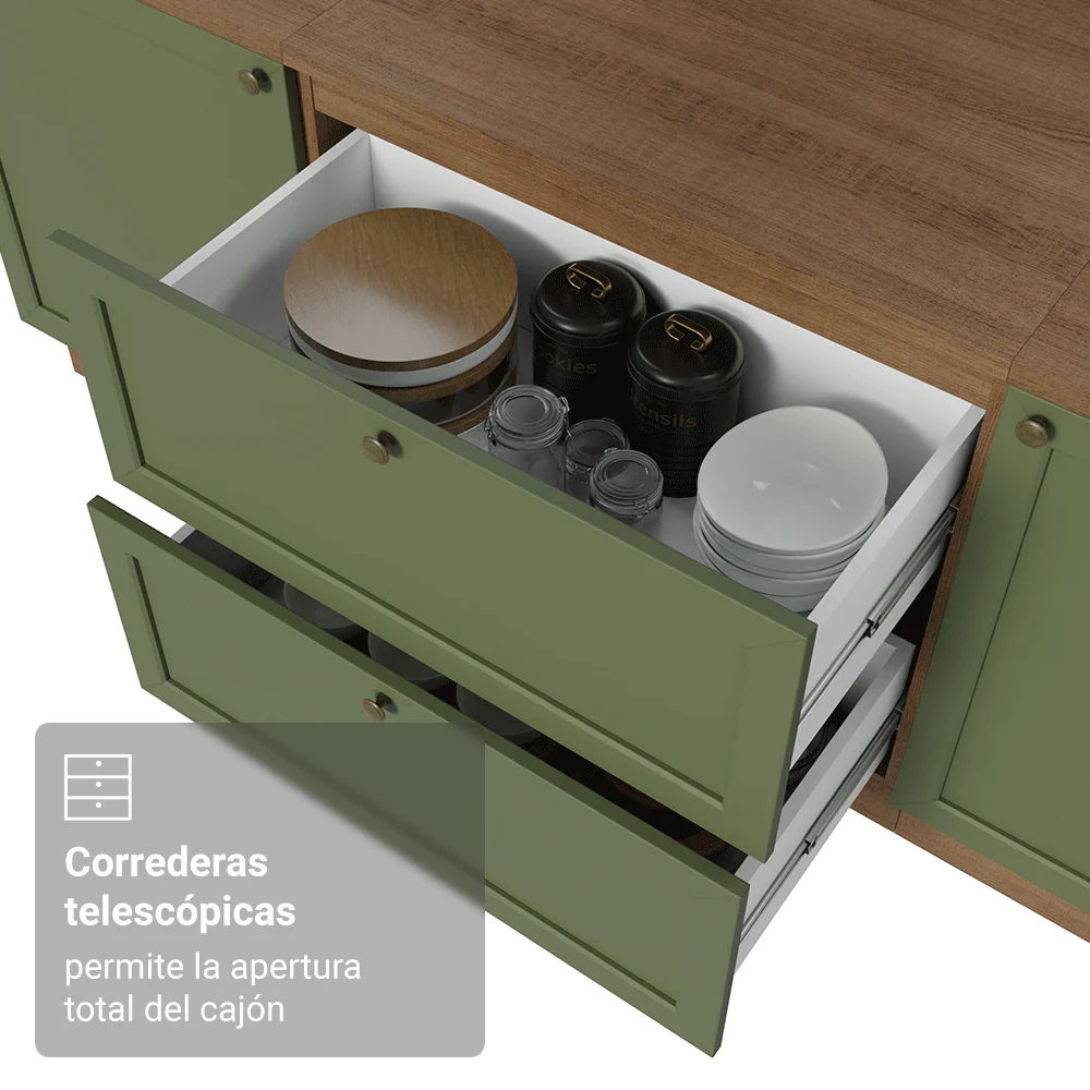 Bajo Mesada de Cocina 80 x 60 cm 2 Cajones (Sin Mesada) Marrón/Verde Vik Madesa - Image 6