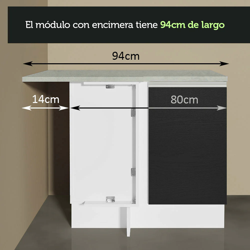 Bajo Mesada de Esquina de Cocina con 1 Puerta Glamy Blanco/Negro - Image 7