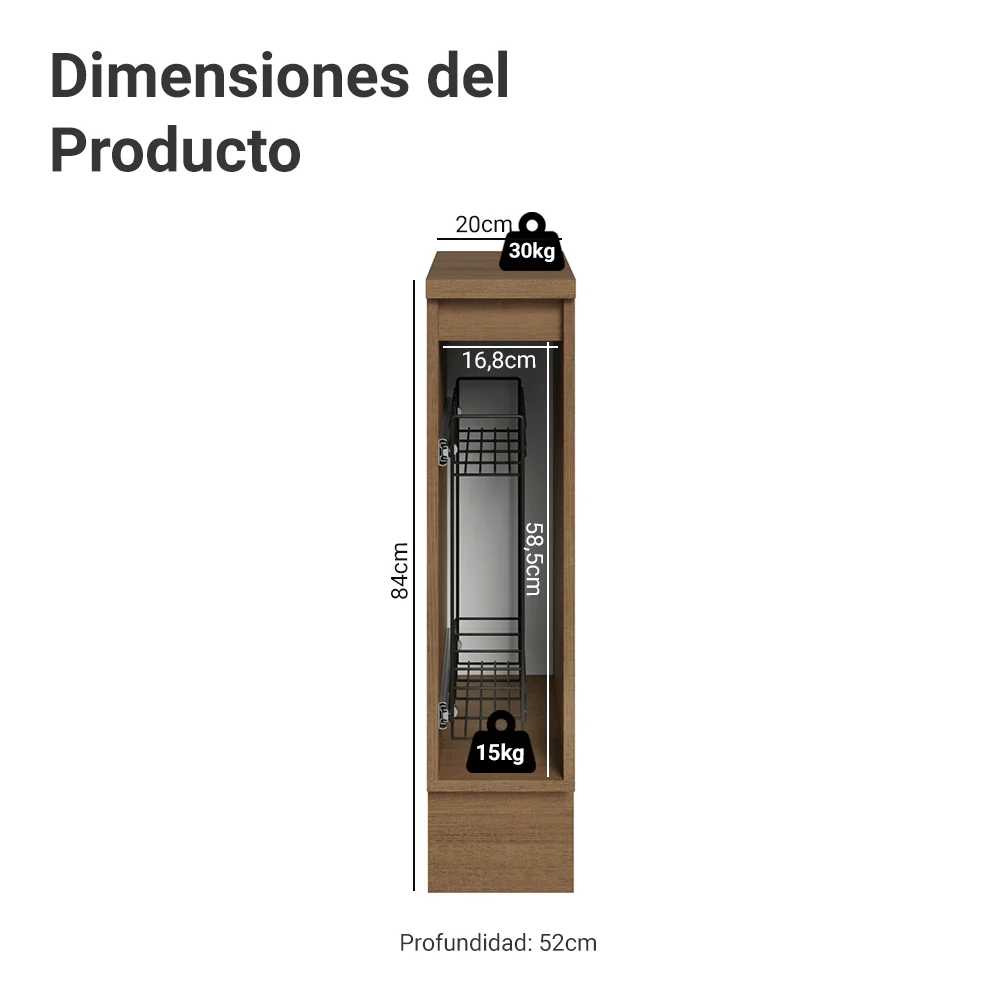 Bajo Mesada Especiero 20 cm 1 Puerta (Con Mesada) Marrón/Azul Vik - Image 2