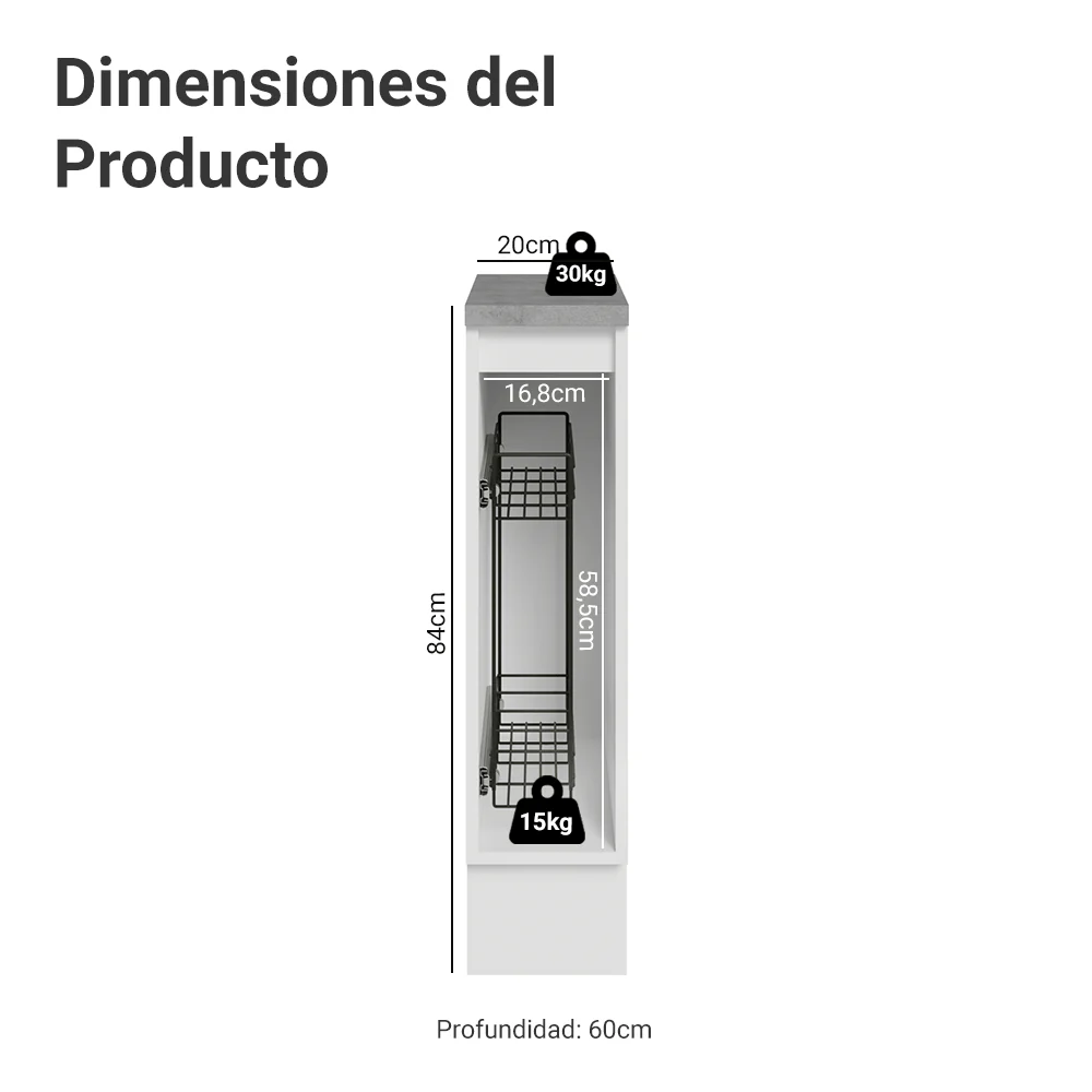 Bajo Mesada Especiero 20x60 cm 1 Puerta (Con Mesada) Blanco/Azul Vik - Image 2