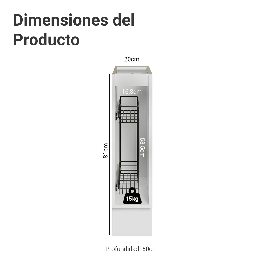 Bajo Mesada Especiero 20x60 cm 1 Puerta (Sin Mesada) Blanco/Gris Vik - Image 2