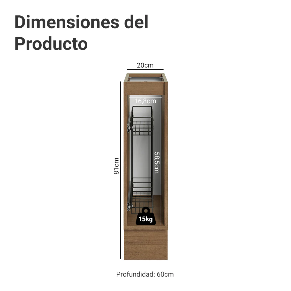 Bajo Mesada Especiero 20x60 cm 1 Puerta (Sin Mesada) Marrón/Blanco Vik - Image 2