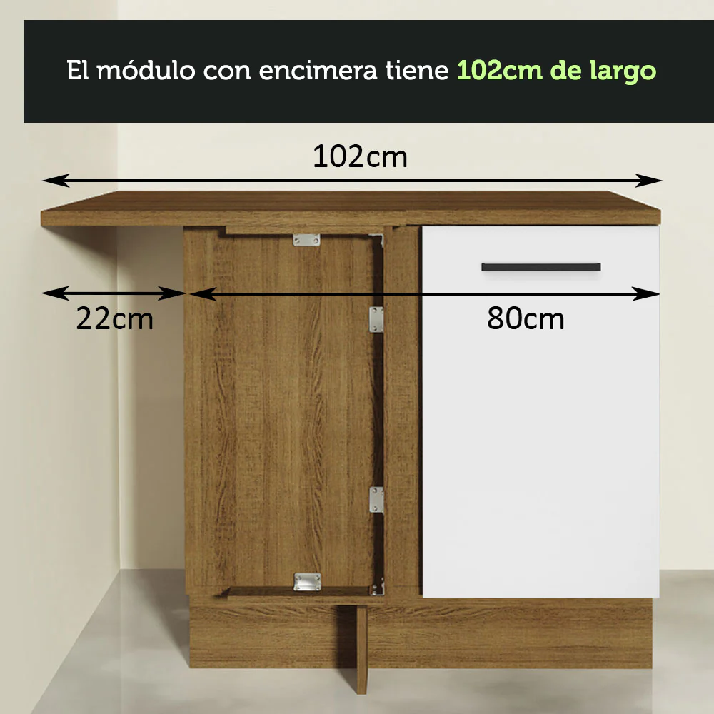 Bajo Mesada Esquinera 102cm x 64 cm Profundidad (Con Mesada) Agata Marrón/Blanco - Image 8