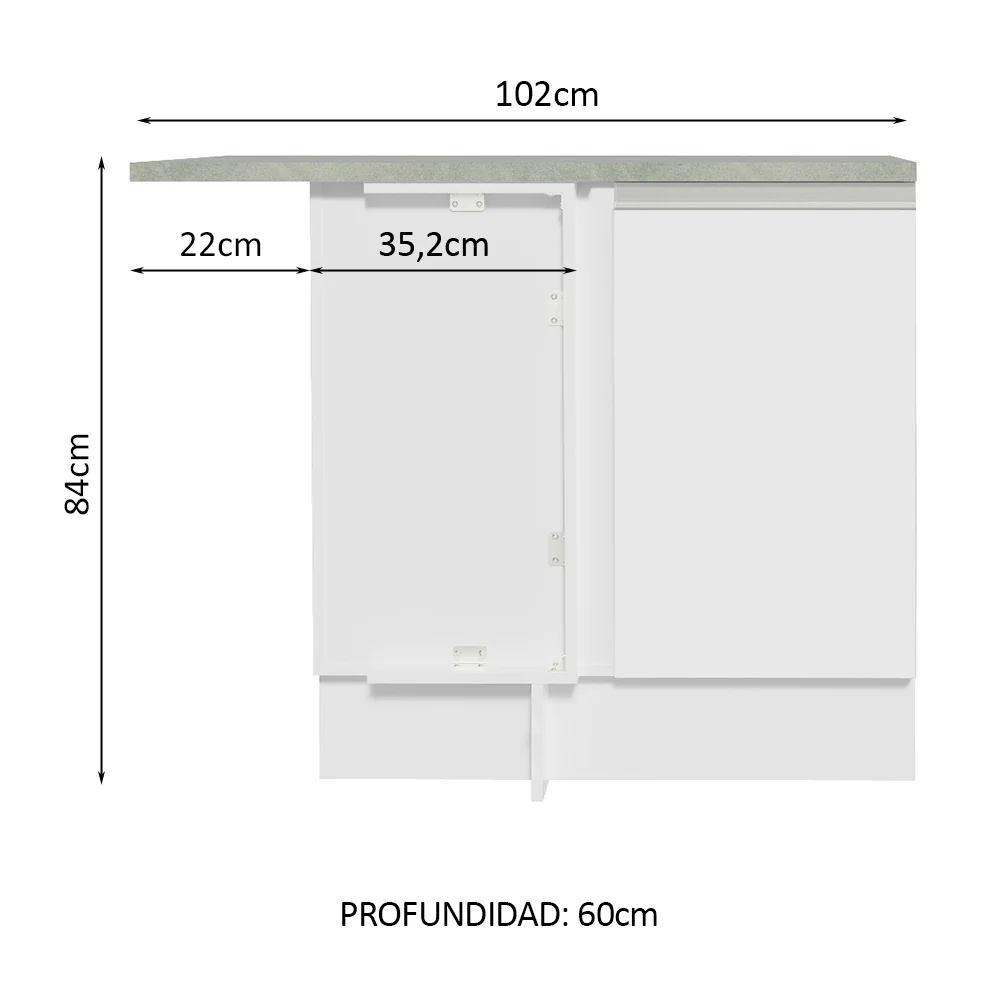 Bajo Mesada Esquinera 102 cm X 64 cm (Con Mesada) Glamy Blanco - Image 2