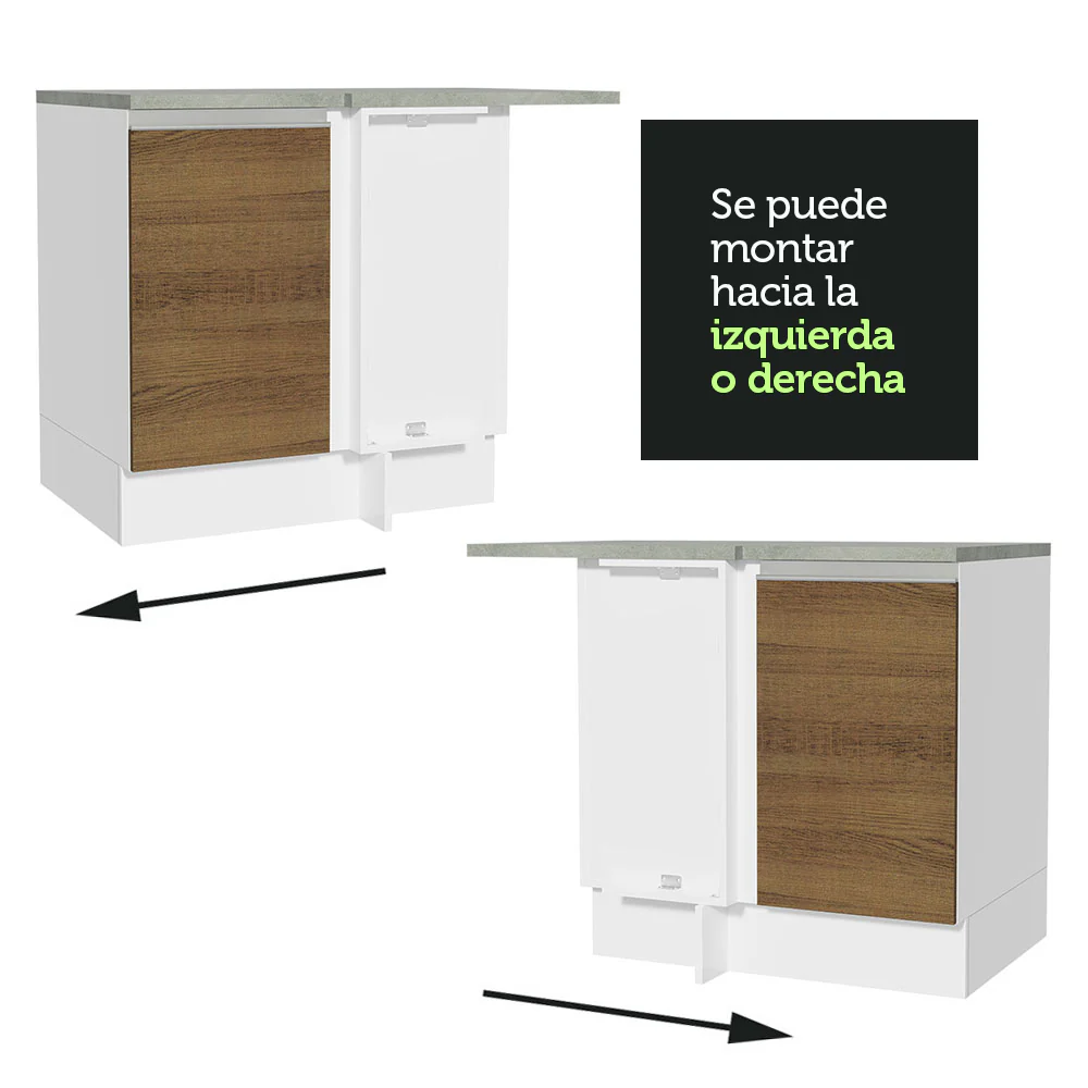Bajo Mesada Esquinera 102cm x 64 cm (Con Mesada) Glamy Blanco/Marrón - Image 9