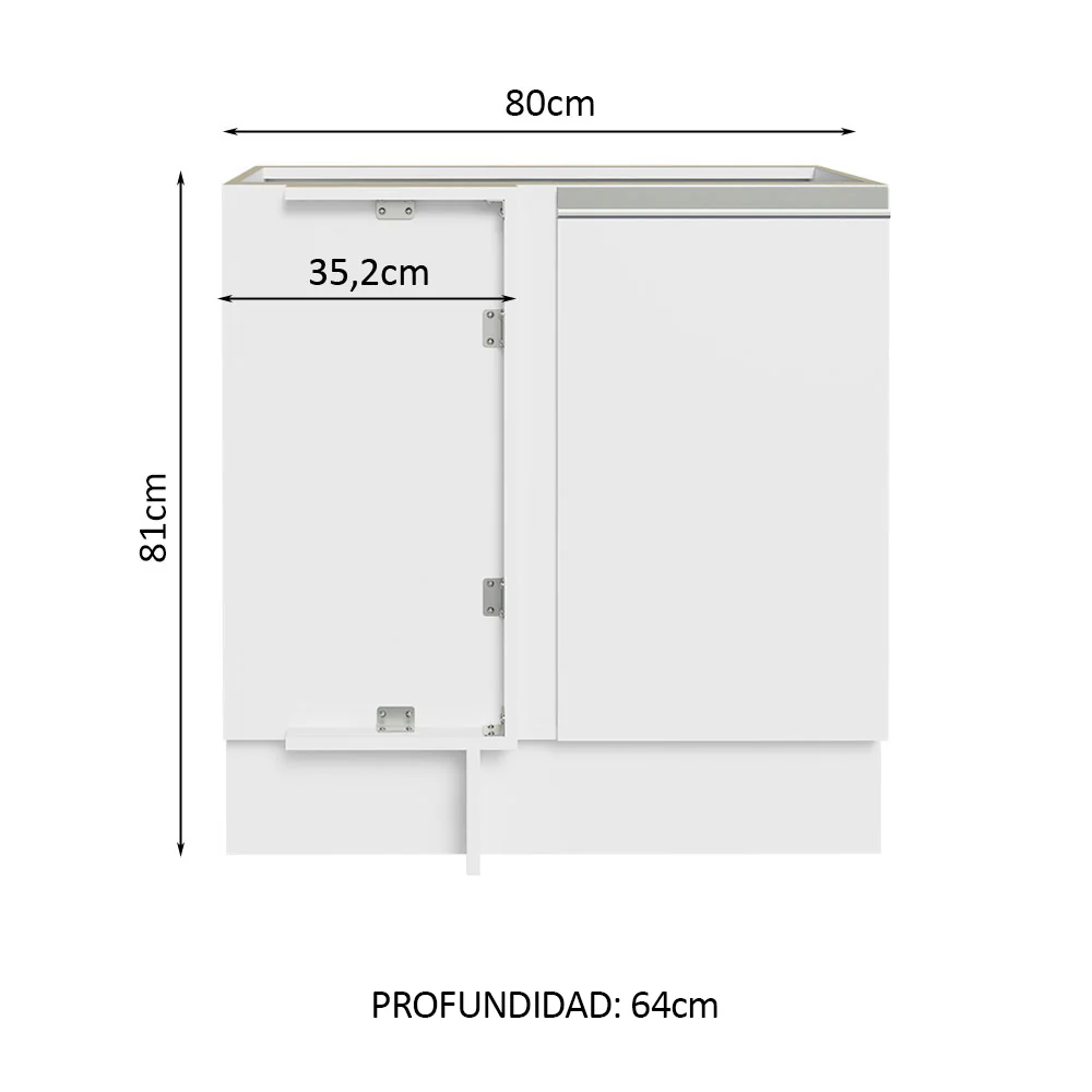 Bajo Mesada Esquinero 1 Puerta 60 cm Profundidad (Sin Mesada) Blanco Glamy Madesa - Image 2