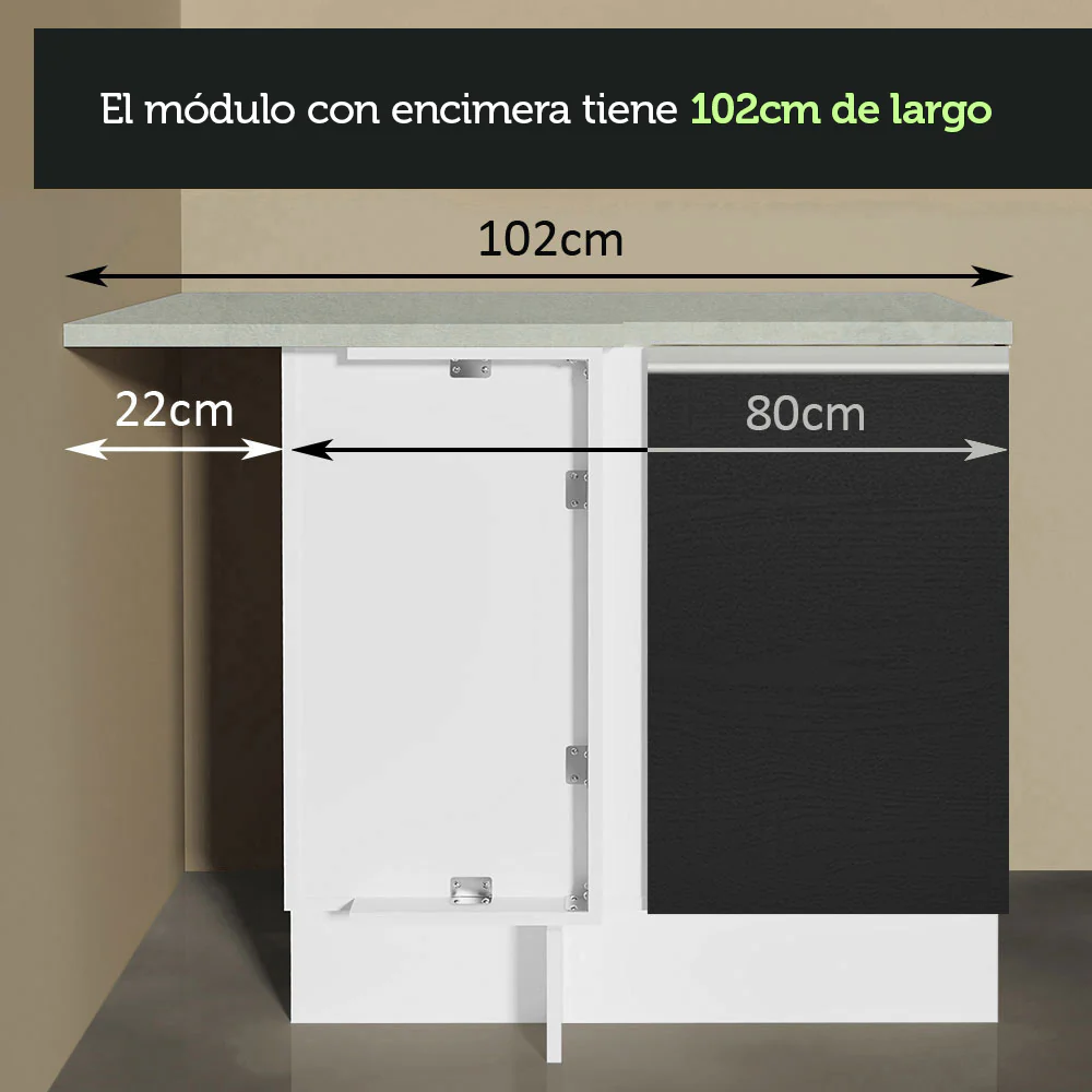 Bajo Mesada Esquinero 1 Puerta 60 cm Profundidad (Sin Mesada) Blanco/Negro Glamy Madesa - Image 7