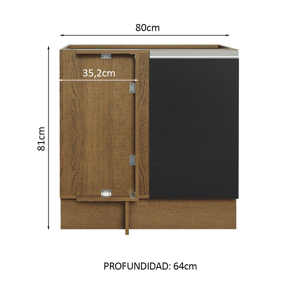 Bajo Mesada Esquinero 1 Puerta 60 cm Profundidad (Sin Mesada) Marrón/Negro Glamy Madesa - Image 2