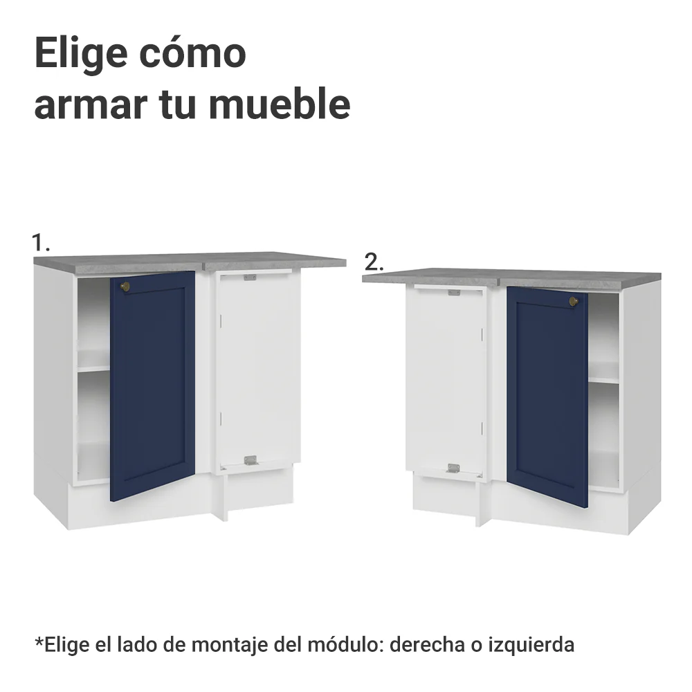 Bajo Mesada esquinero 1 Puerta Blanco/Azul Vik Madesa - Image 4