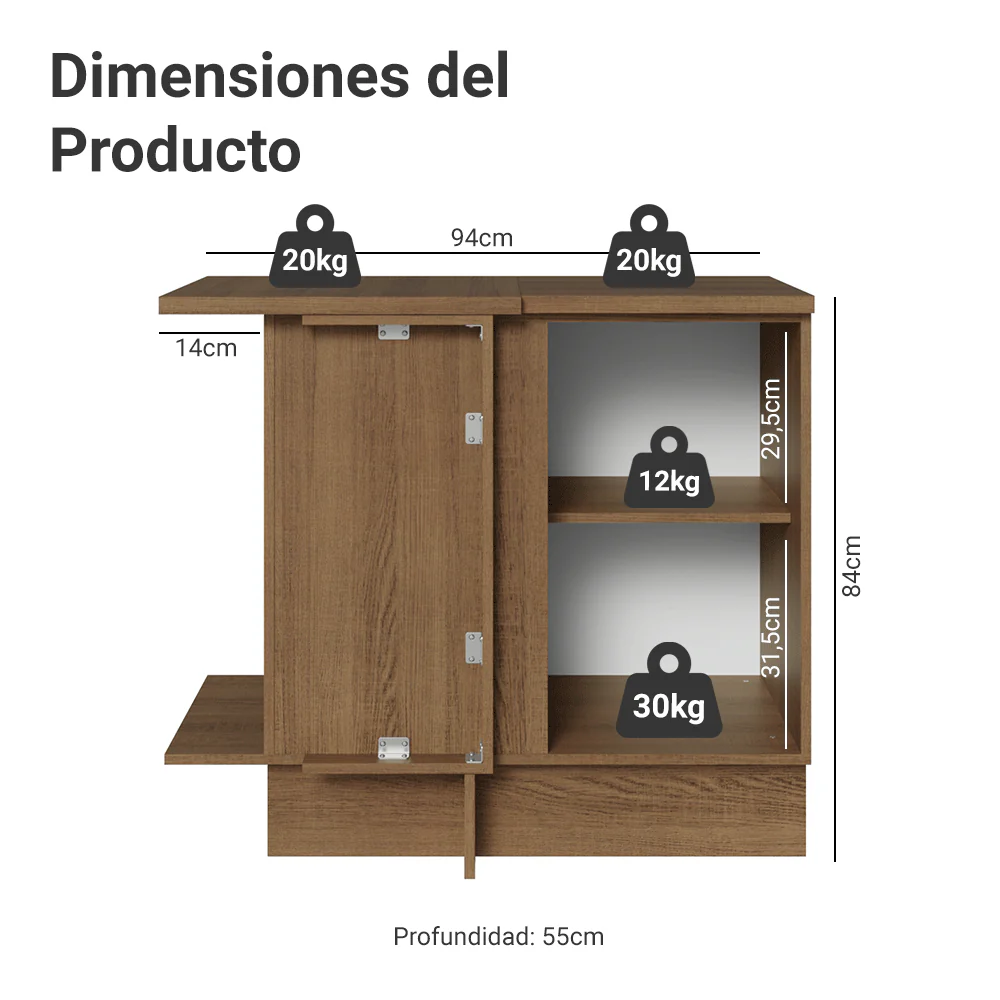 Bajo Mesada Esquinero 1 Puerta (Con Mesada) Marrón/Negro Lux Madesa - Image 2