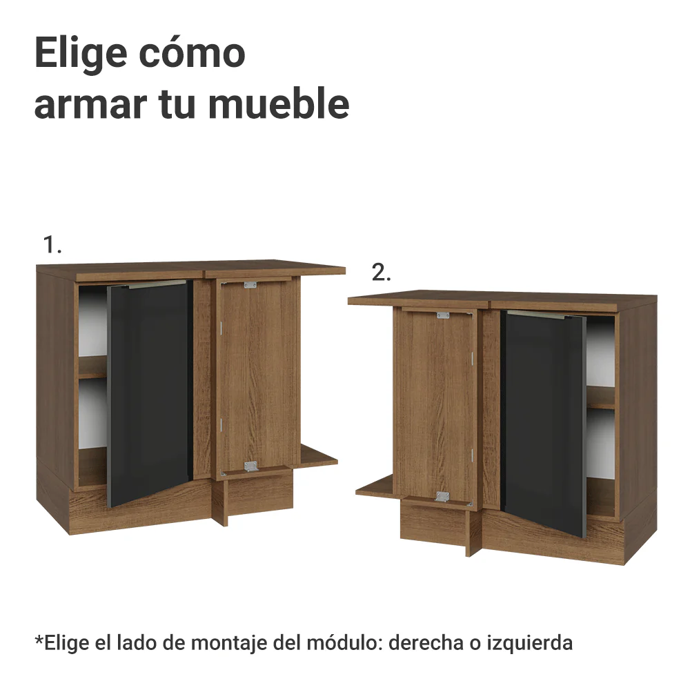 Bajo Mesada Esquinero 1 Puerta (Con Mesada) Marrón/Negro Lux Madesa - Image 4