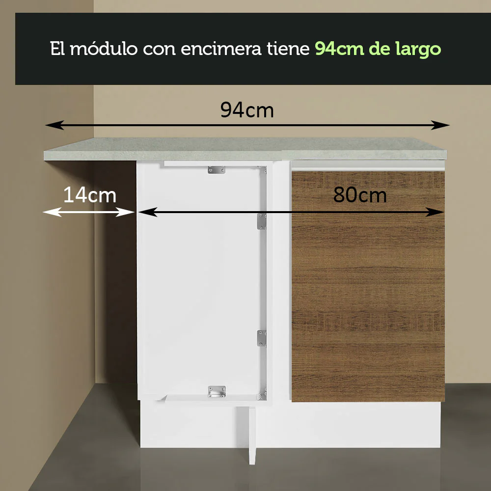 Bajo Mesada Esquinero 1 Puerta Glamy Blanco/Marrón - Image 6