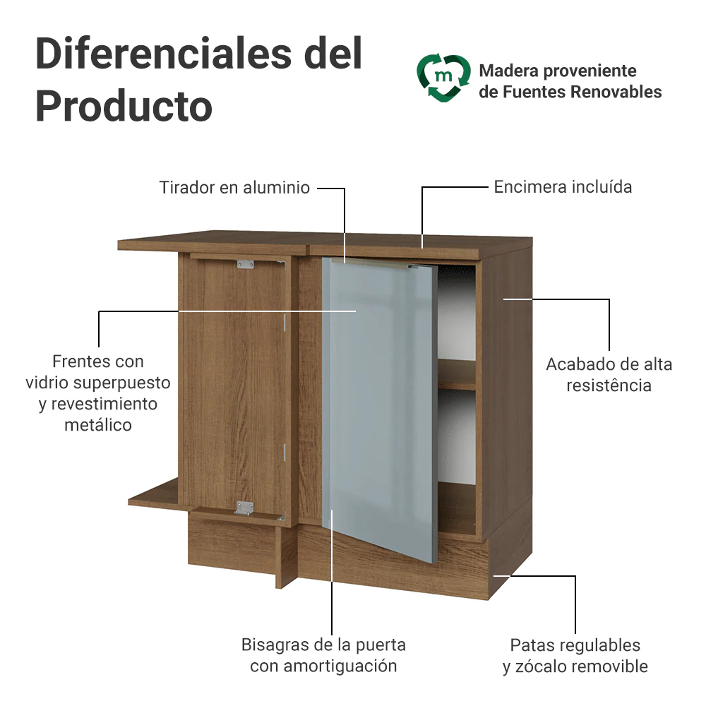 Bajo Mesada Esquinero 1 Puerta Marrón/Gris Lux Madesa - Image 3