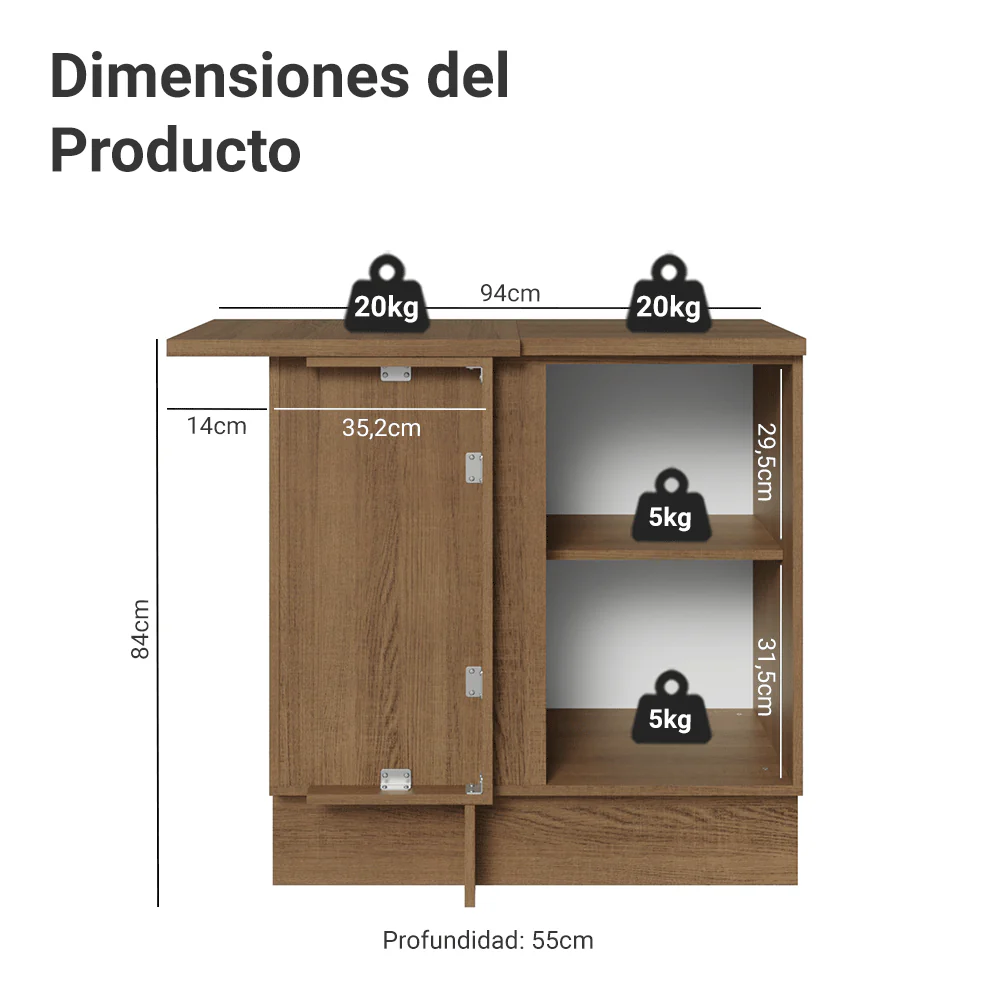 Bajo Mesada esquinero 1 Puerta Marrón/Gris Vik Madesa - Image 2