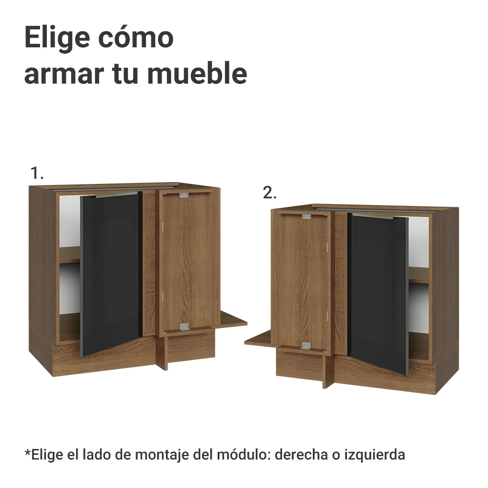 Bajo Mesada Esquinero 1 Puerta (Sin Mesada) Marrón/Negro Lux Madesa - Image 4