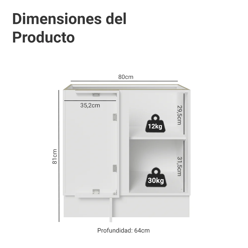 Bajo Mesada Esquinero para Línea de 60 cm Profundidad (Sin Mesada) Blanco/Crema Vik Madesa - Image 2