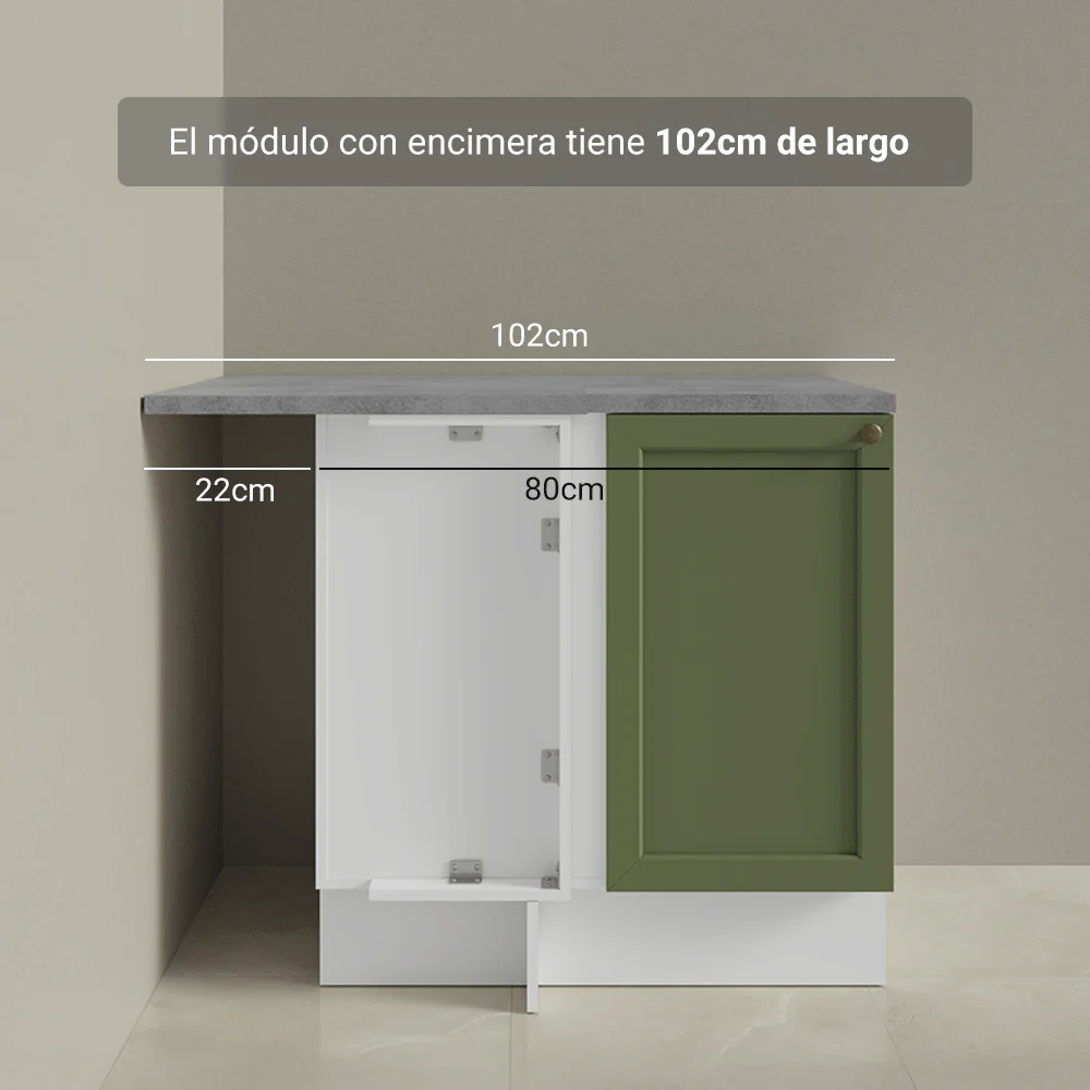 Bajo Mesada Esquinero 102 cm x 64 cm (con Mesada) Blanco/Verde Vik Madesa - Image 8