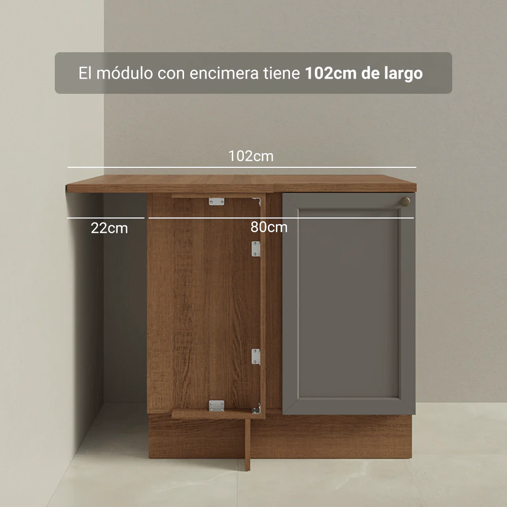 Bajo Mesada Esquinero 102 cm x 64 cm (con Mesada) Marrón/Gris Vik Madesa - Image 8