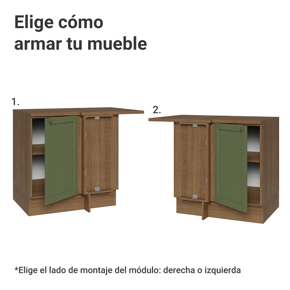 Bajo Mesada Esquinero 102 cm x 64 cm (con Mesada) Marrón/Verde Vik Madesa - Image 4